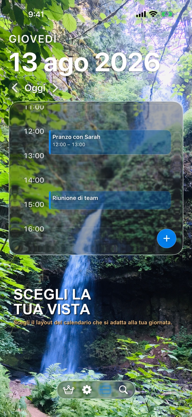 Timeline del giorno Lumina Calendario con sfondo cascata